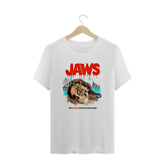 Camiseta Plus Size Tubarão - VOCÊ NUNCA MAIS VAI ENTRAR NA ÁGUA! Estampa Filme Terror