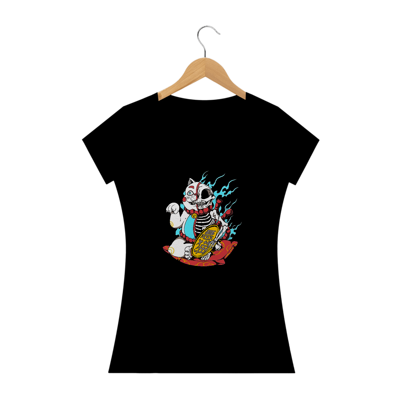 Camiseta Feminina Gato Japonês Sem Sorte Estampa Japonesa