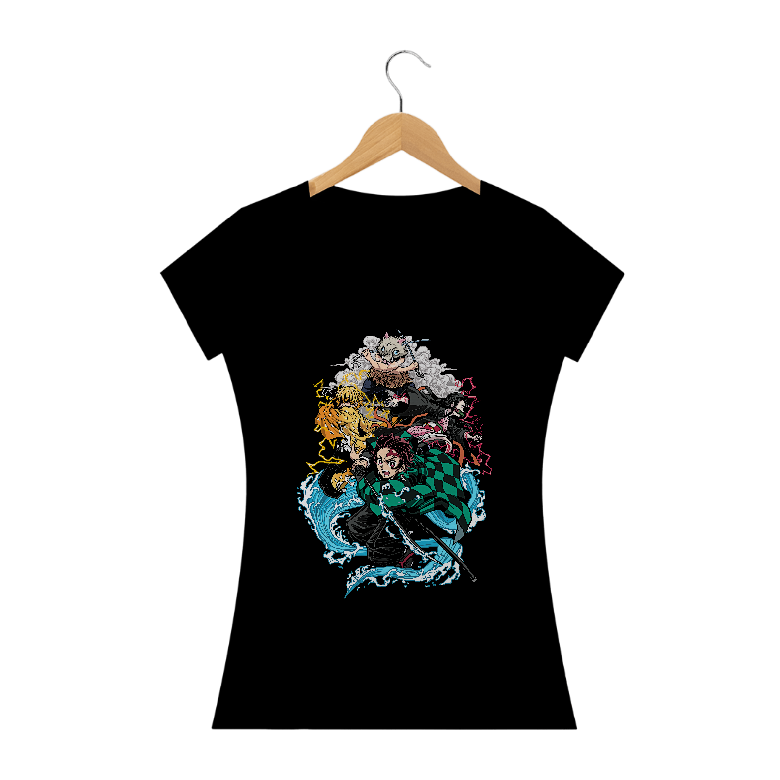 Camiseta Feminina Preta Demon Slayer Estampa Anime