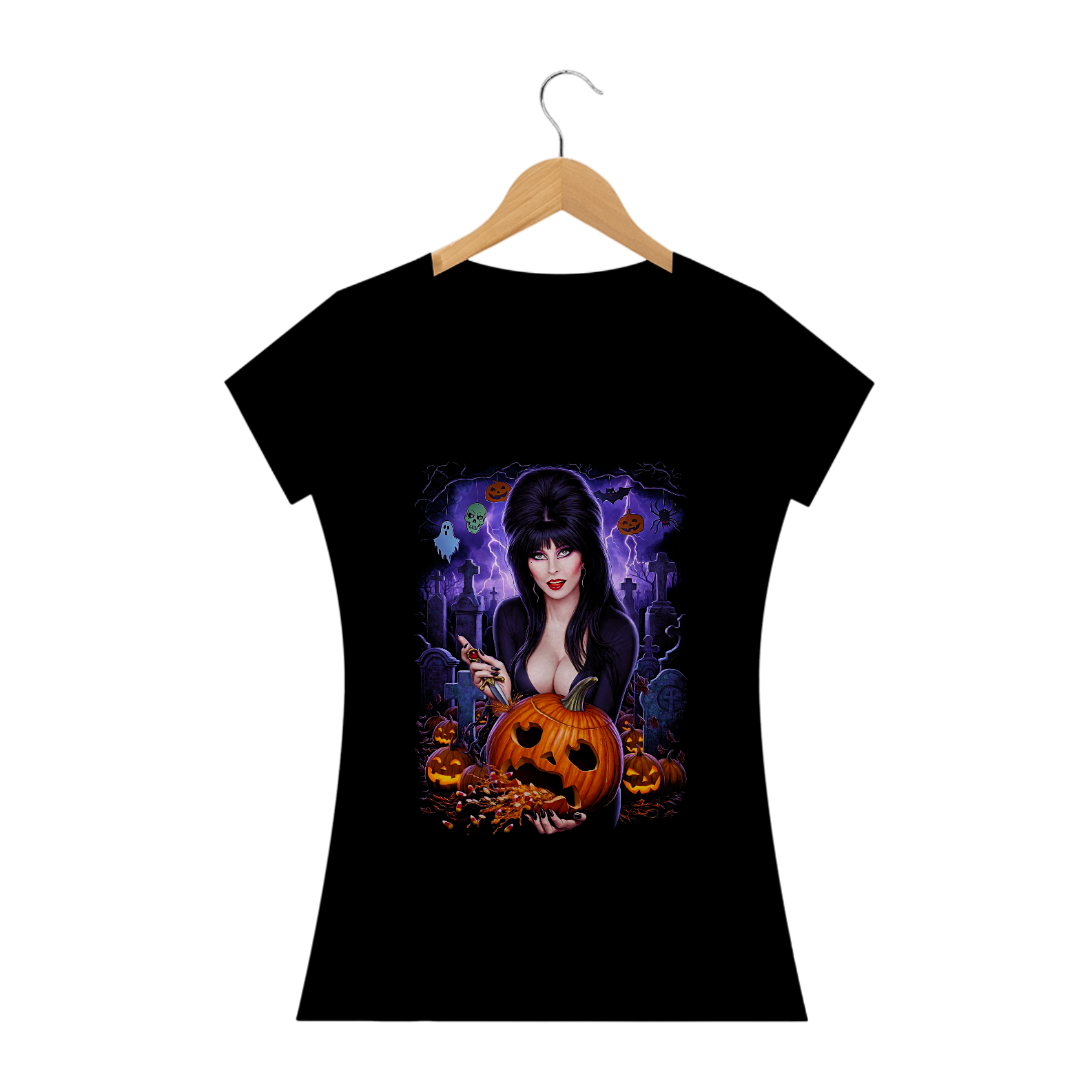 Camiseta feminina Elvira A Rainha das Trevas Halloween Estampa Filme Terror