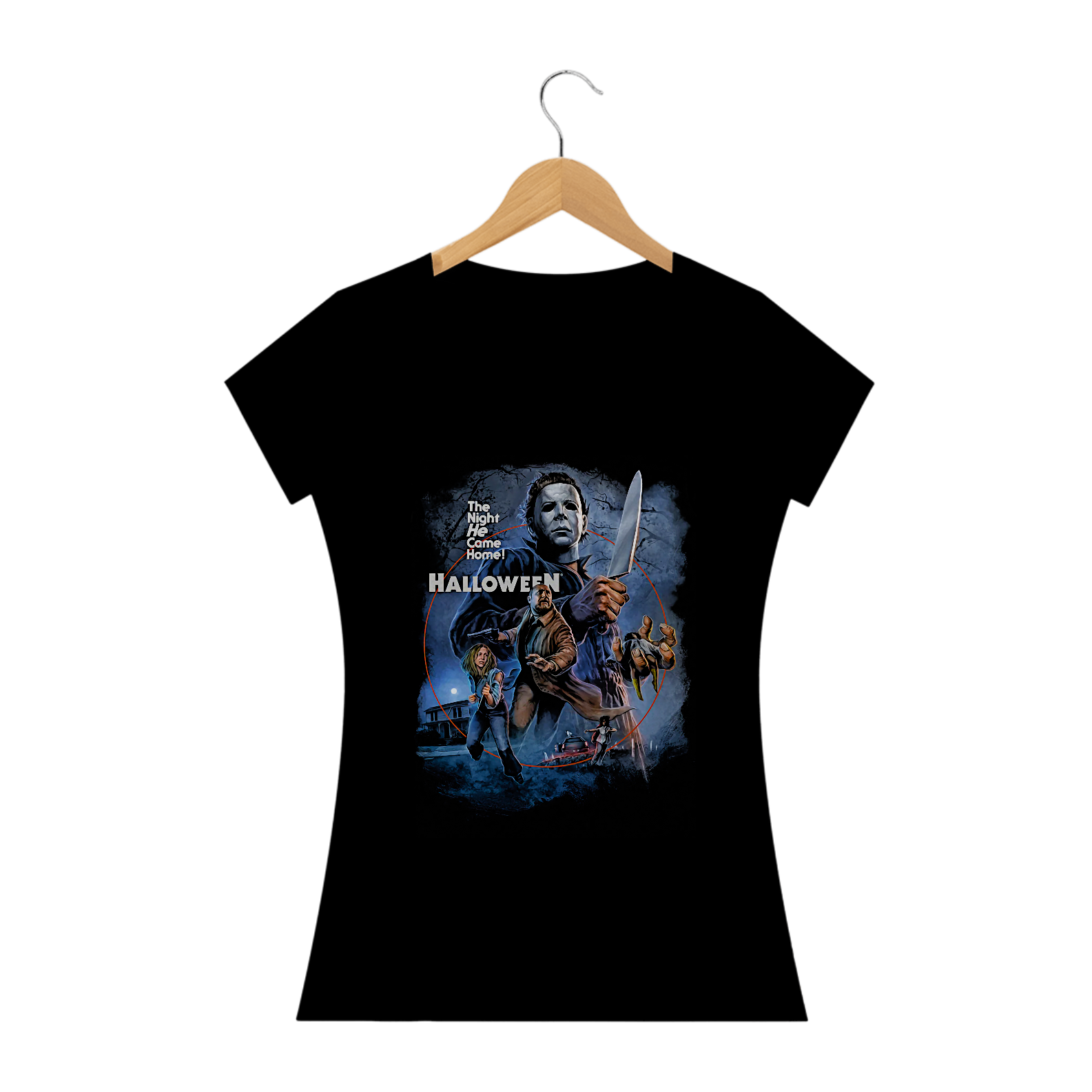 Camiseta Feminina Halloween - A Noite em que Ele Volta para Casa! Estampa Filme Terror