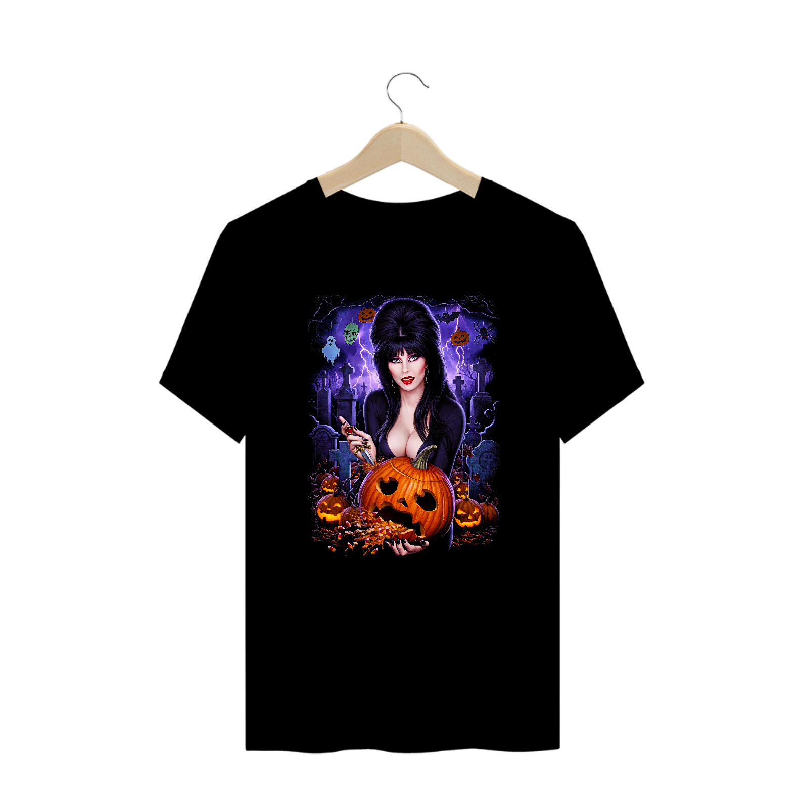 Camiseta Plus Size Elvira A Rainha das Trevas Halloween Filme Terror Estampa Exclusiva