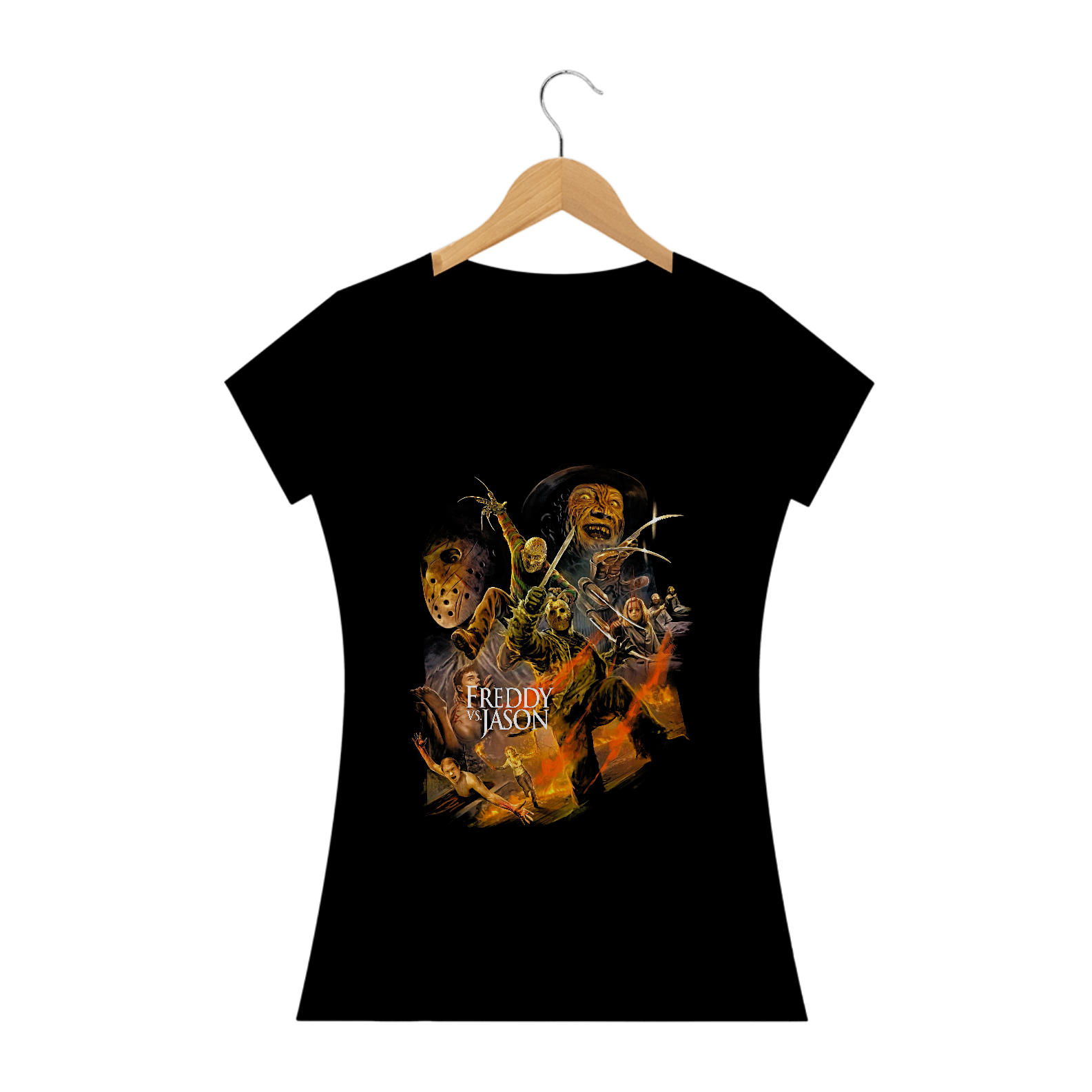 Camiseta Feminina Freddy Vs Jason Estampa Filme Terror 