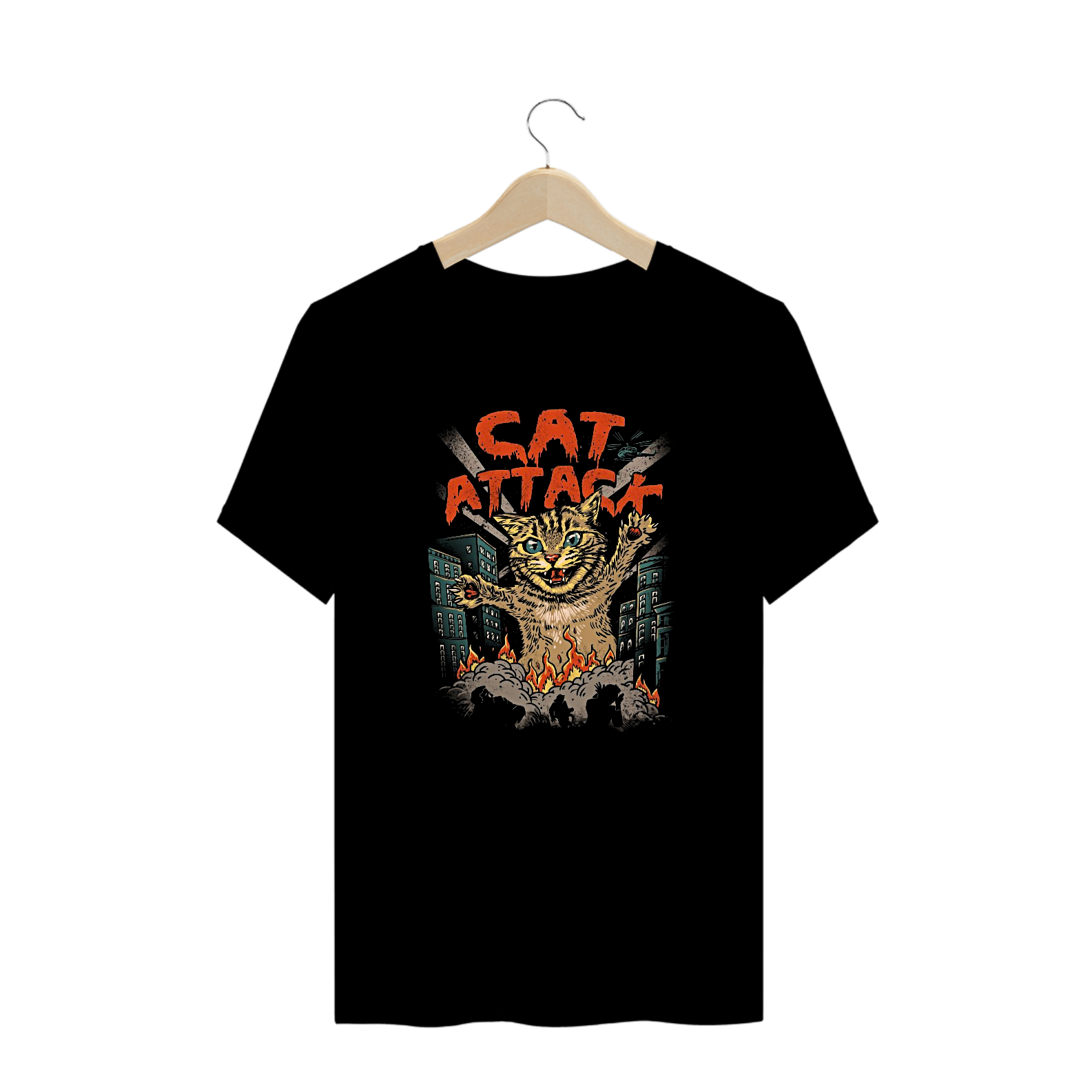 Camiseta Plus Size Gato Ataque Estampa Japonesa