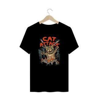 Camiseta Plus Size Gato Ataque Estampa Japonesa