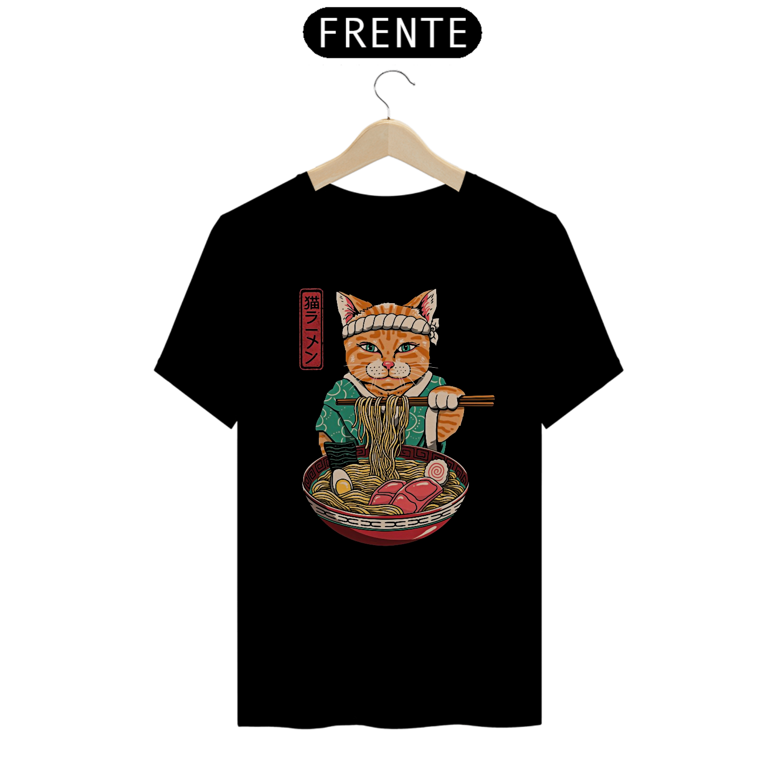 Camiseta Gato Lámen Estampa Japonesa