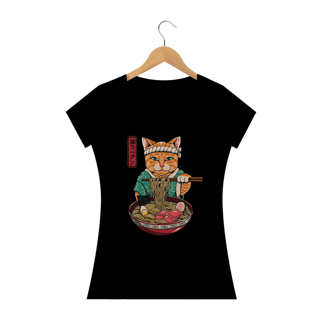 Camiseta Feminina Gato Lámen Estampa Japonesa