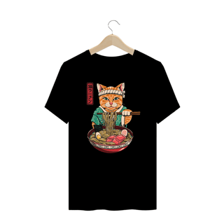 Camiseta Plus Size Gato Lámen Estampa Japonesa