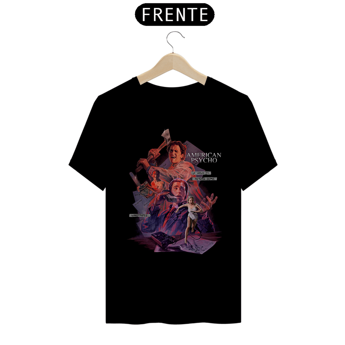Nome do produto: Camiseta Psicopata Americano Estampa Filme Terror