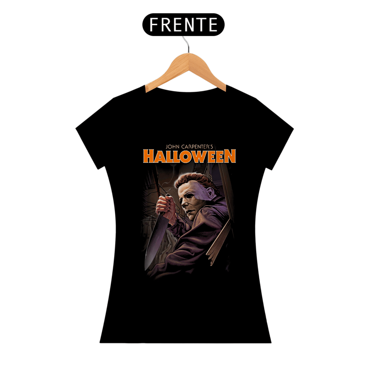 Nome do produto: Camiseta Feminina Halloween Estampa Filme Terror