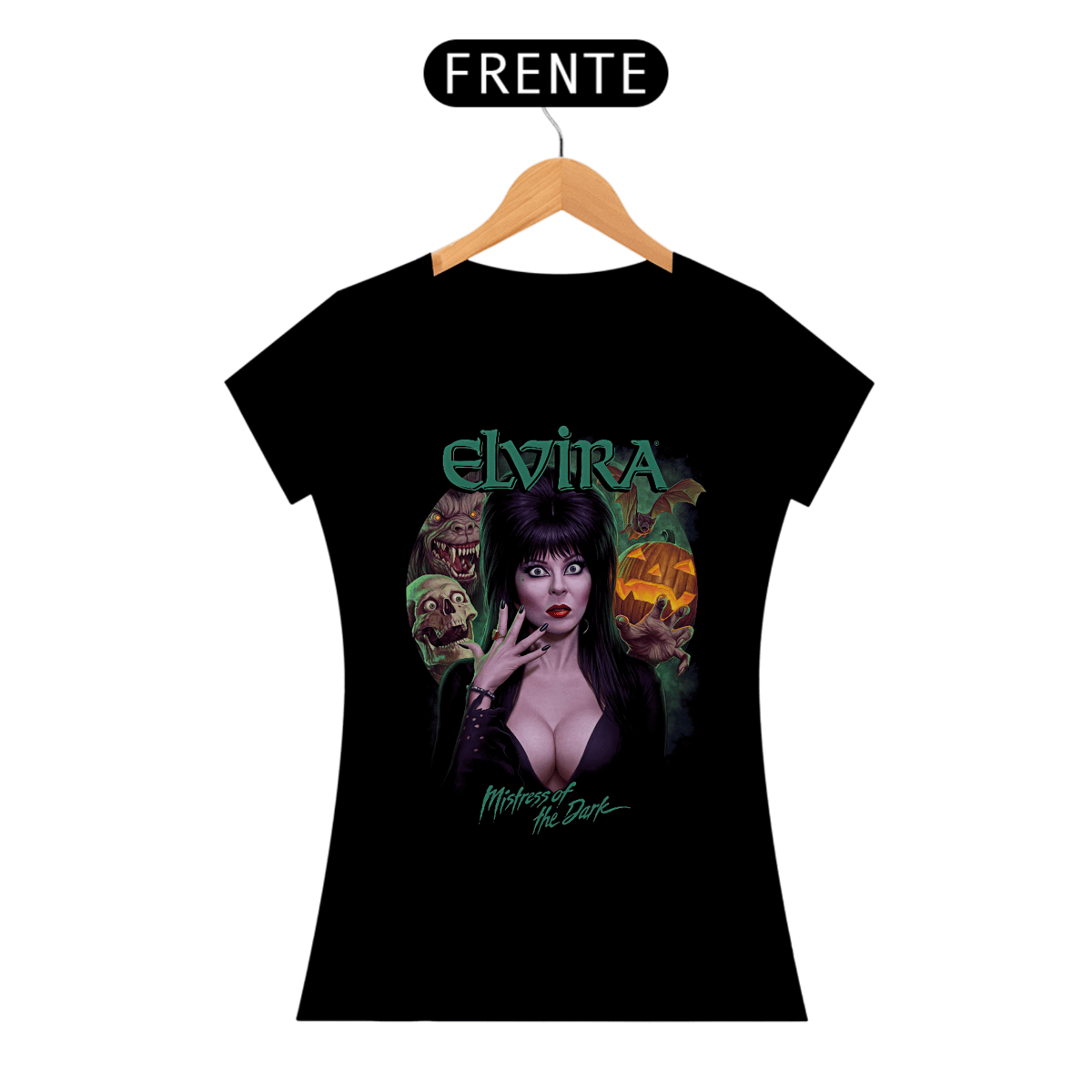 Nome do produto: Camiseta Feminina Elvira – Rainha das Trevas Estampa Filme Terror