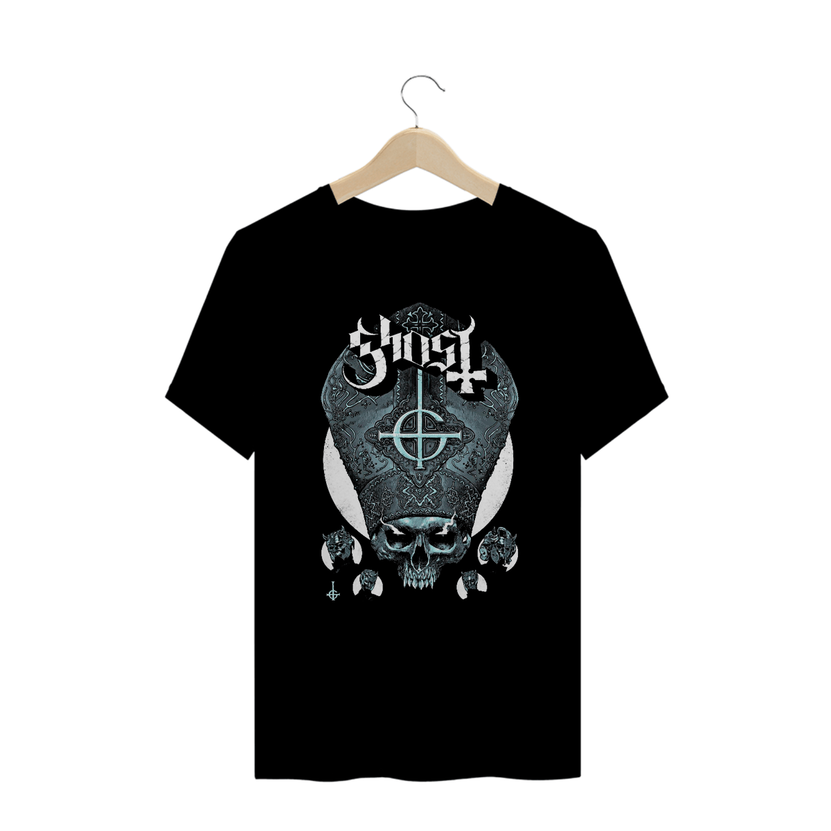 Nome do produto: Camiseta Plus Size A Face do Ritual | Estampa Banda Ghost | Rock
