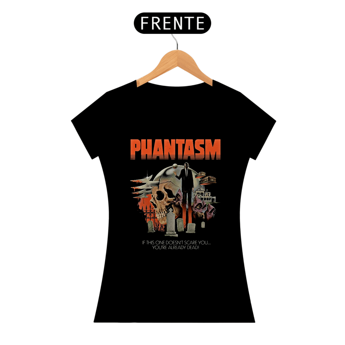 Nome do produto: Camiseta Feminina Fantasma Entre Túmulos e Pesadelos Estampa Filme Terror