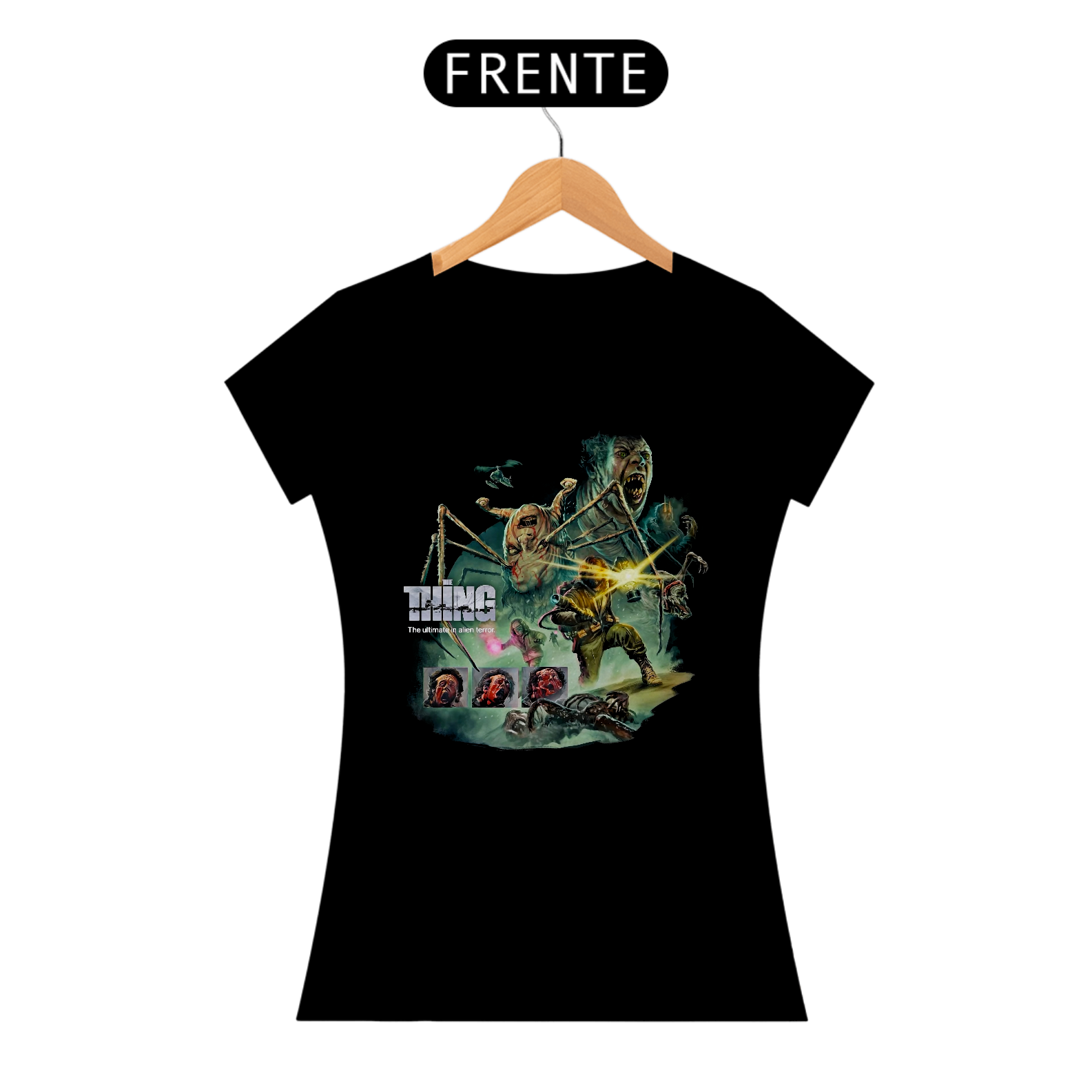 Camiseta Feminina O Enigma de Outro Mundo - Invasor do Gelo Estampa Filme Terror
