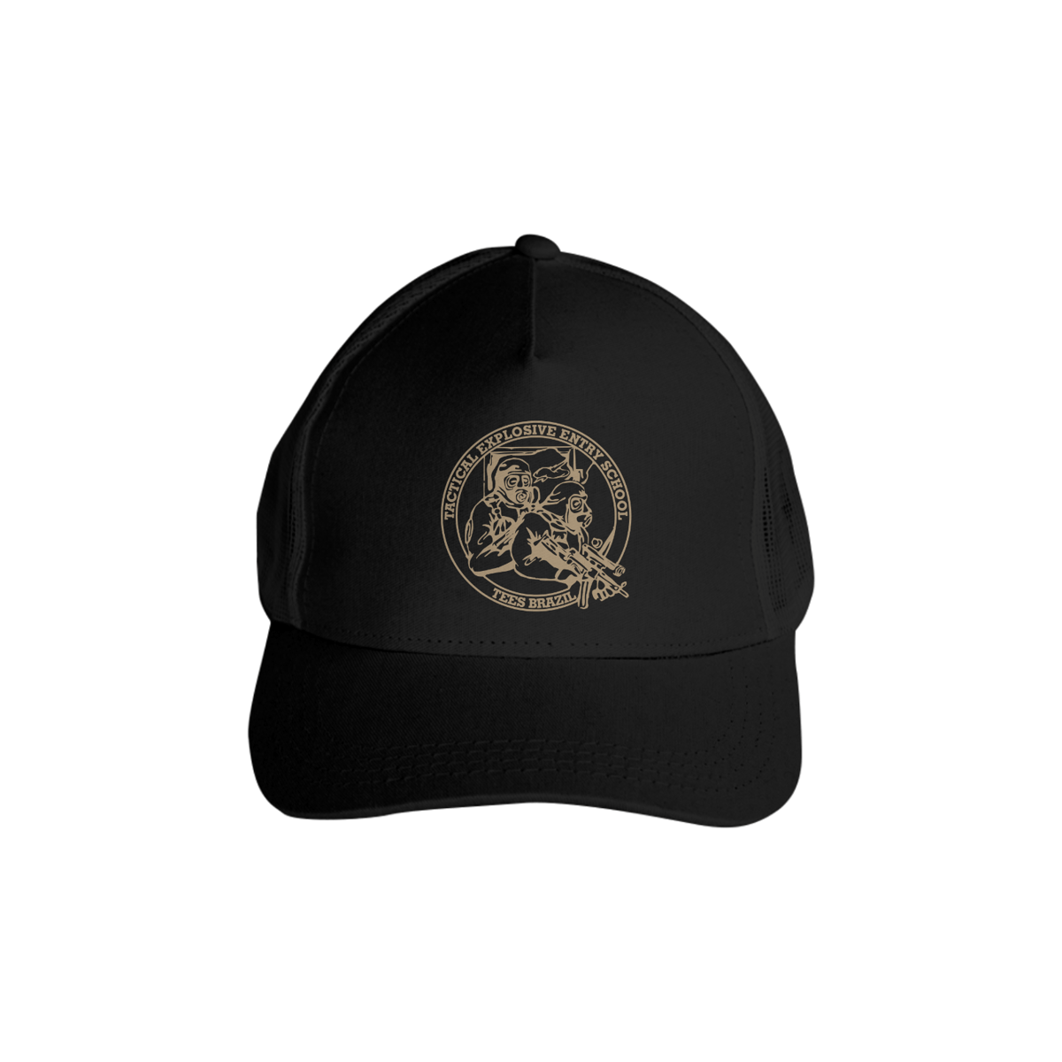 Nome do produto: Boné Trucker de tela TEES (preto/marrom coyote)