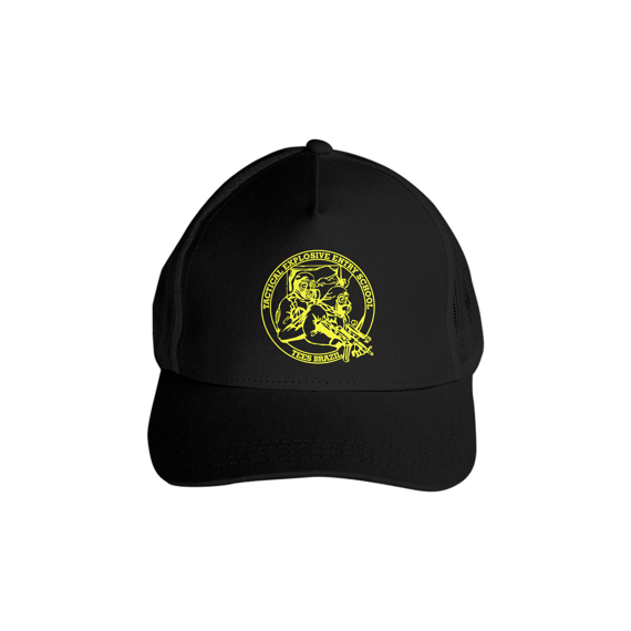 Boné Trucker de tela TEES (preto/amarelo)