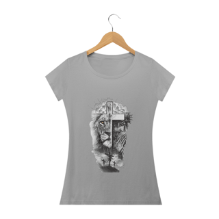 Nome do produto Camiseta feminina a Cruz o Cordeiro e o Leão 
