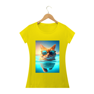 Nome do produto Camiseta Feminina Gato de Óculos Nadando