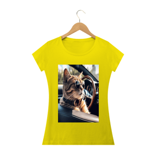 Nome do produto Camiseta Feminina Gato No Carro Conversível