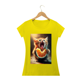 Nome do produto Camiseta Feminina Gato com Laranja