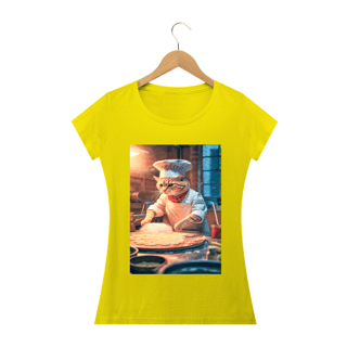 Nome do produto Camiseta Feminina Gato Fazendo Pizza