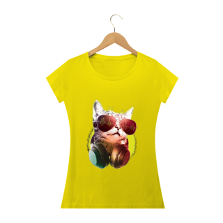 Nome do produto Camiseta Gato com Óculos Escuros e Fone
