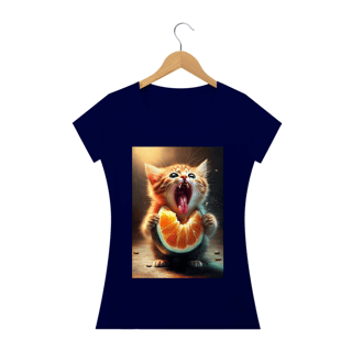 Nome do produto Camiseta Feminina Gato com Laranja