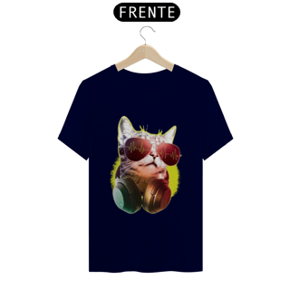 Nome do produto Camiseta Gato Com Óculos Escuros e Fone