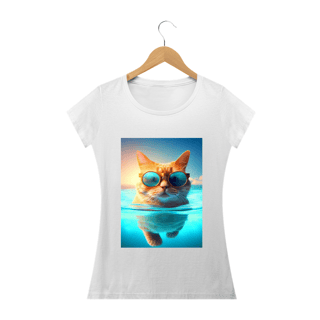 Nome do produto Camiseta Feminina Gato de Óculos Nadando