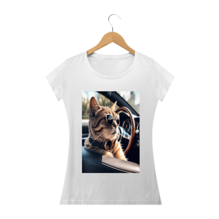 Nome do produto Camiseta Feminina Gato No Carro Conversível