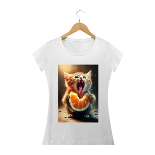 Nome do produto Camiseta Feminina Gato com Laranja