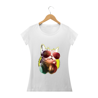 Nome do produto Camiseta Gato com Óculos Escuros e Fone