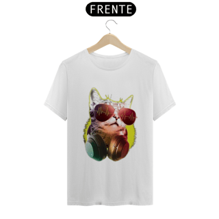 Nome do produto Camiseta Gato Com Óculos Escuros e Fone