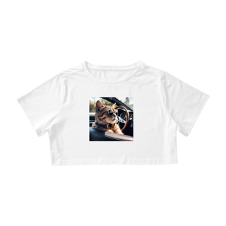 Nome do produto Camiseta Cropped Gato no Carro Conversível