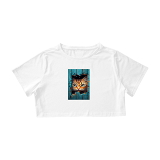 Nome do produto Camiseta Cropped Gato na Cerca Verde