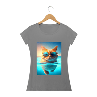 Nome do produto Camiseta Feminina Gato de Óculos Nadando