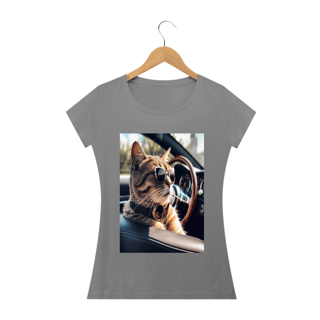 Nome do produto Camiseta Feminina Gato No Carro Conversível