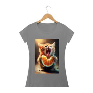 Nome do produto Camiseta Feminina Gato com Laranja