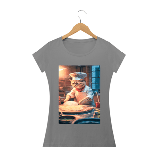 Nome do produto Camiseta Feminina Gato Fazendo Pizza