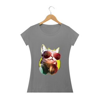 Nome do produto Camiseta Gato com Óculos Escuros e Fone