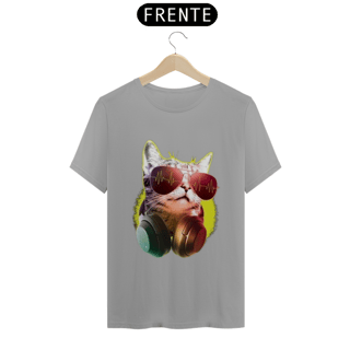 Nome do produto Camiseta Gato Com Óculos Escuros e Fone