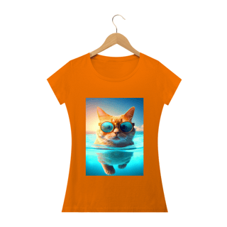 Nome do produto Camiseta Feminina Gato de Óculos Nadando
