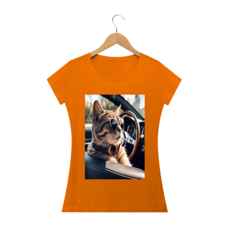 Nome do produto Camiseta Feminina Gato No Carro Conversível