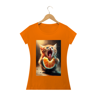 Nome do produto Camiseta Feminina Gato com Laranja
