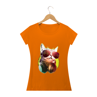 Nome do produto Camiseta Gato com Óculos Escuros e Fone