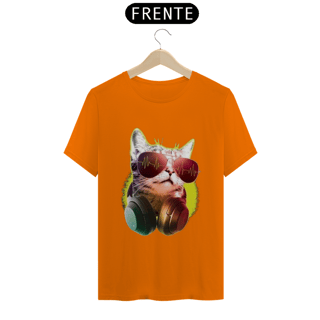 Nome do produto Camiseta Gato Com Óculos Escuros e Fone