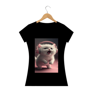 Gato Branco com Fone Rosa