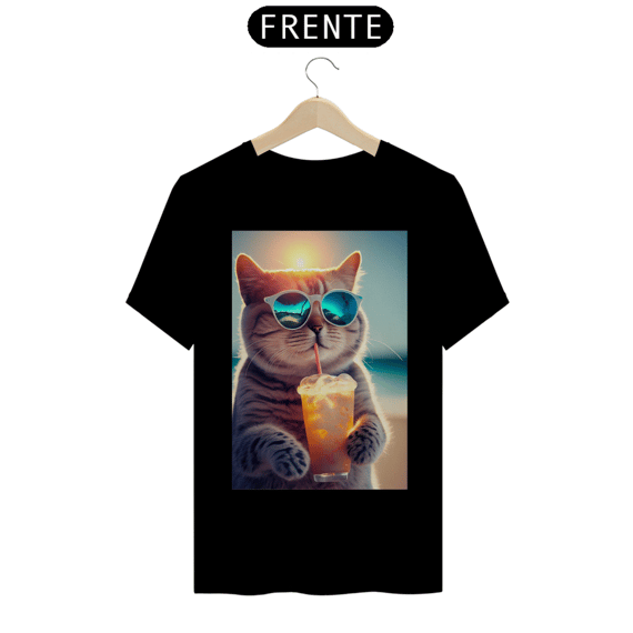 Gato com Óculos de Sol Tomando Suco
