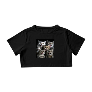 Camiseta Cropped Gatos Assustados