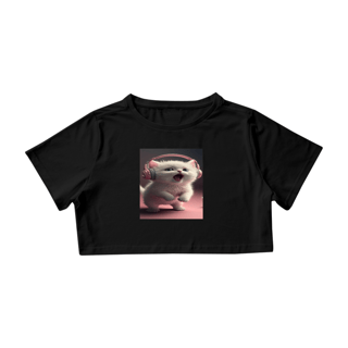 Nome do produto Camiseta Cropped Gato com Fone Rosa